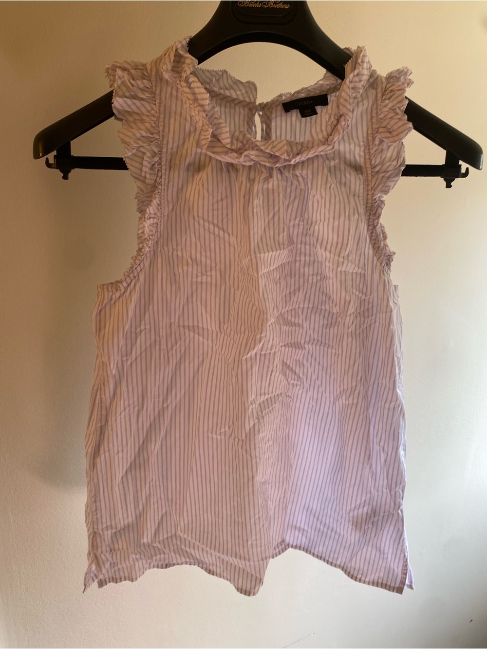 J. Crew lavender and White Striped Ruffle-Trim Sleeveless shirt XS